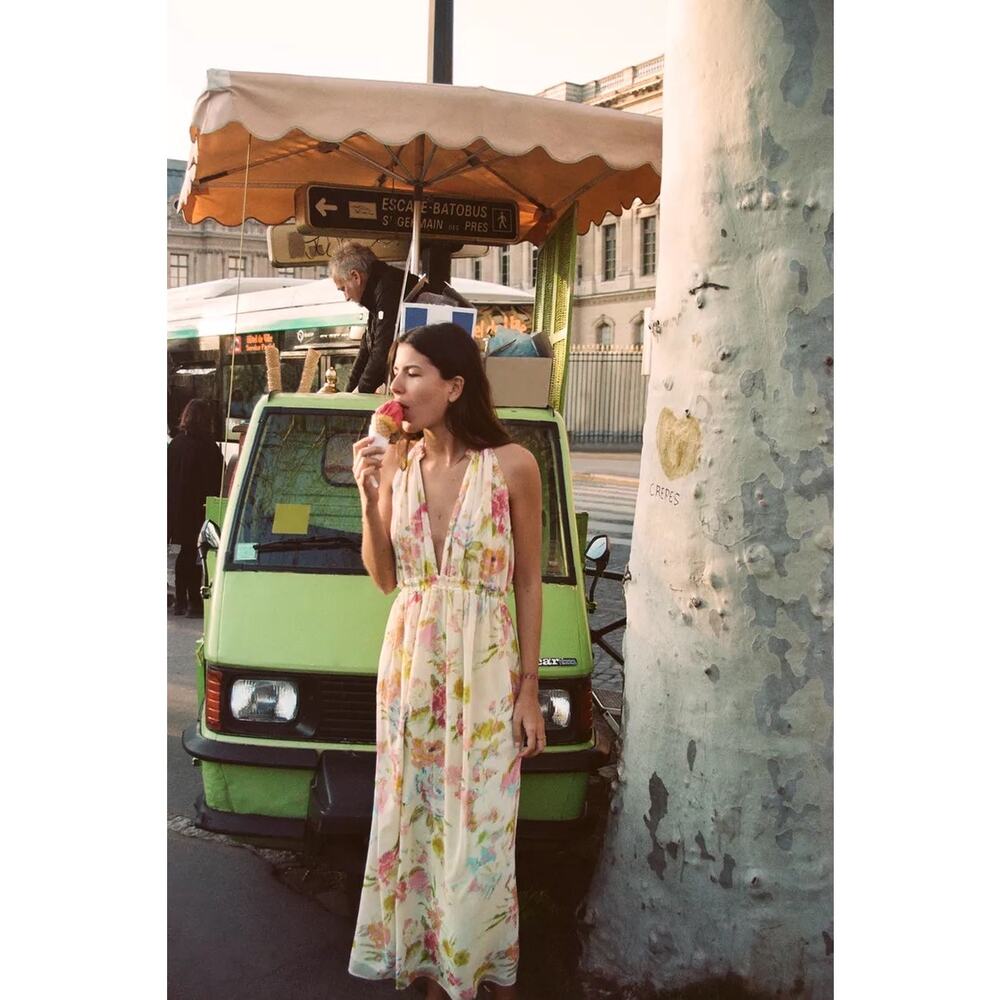 Zara Multicolor Floral Chiffon Sleeveless Cami Camisole Maxi A-line Tank Dress L - Picture 2 of 10
